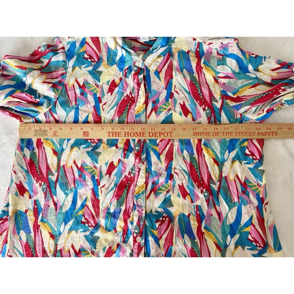 Intro❤️ Women's Top Size Large Linen Blend Multi Color Roll Sleeves (B3) - Picture 4 of 7